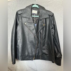 Black, Fake Leather Jacket